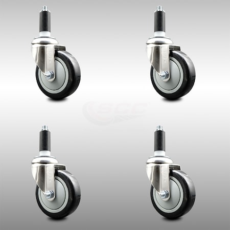 Service Caster 4 Inch 316SS Black Polyurethane Swivel 1 Inch Expanding Stem Caster Set SCC SCC-SS316EX20S414-PPUB-BLK-1-4